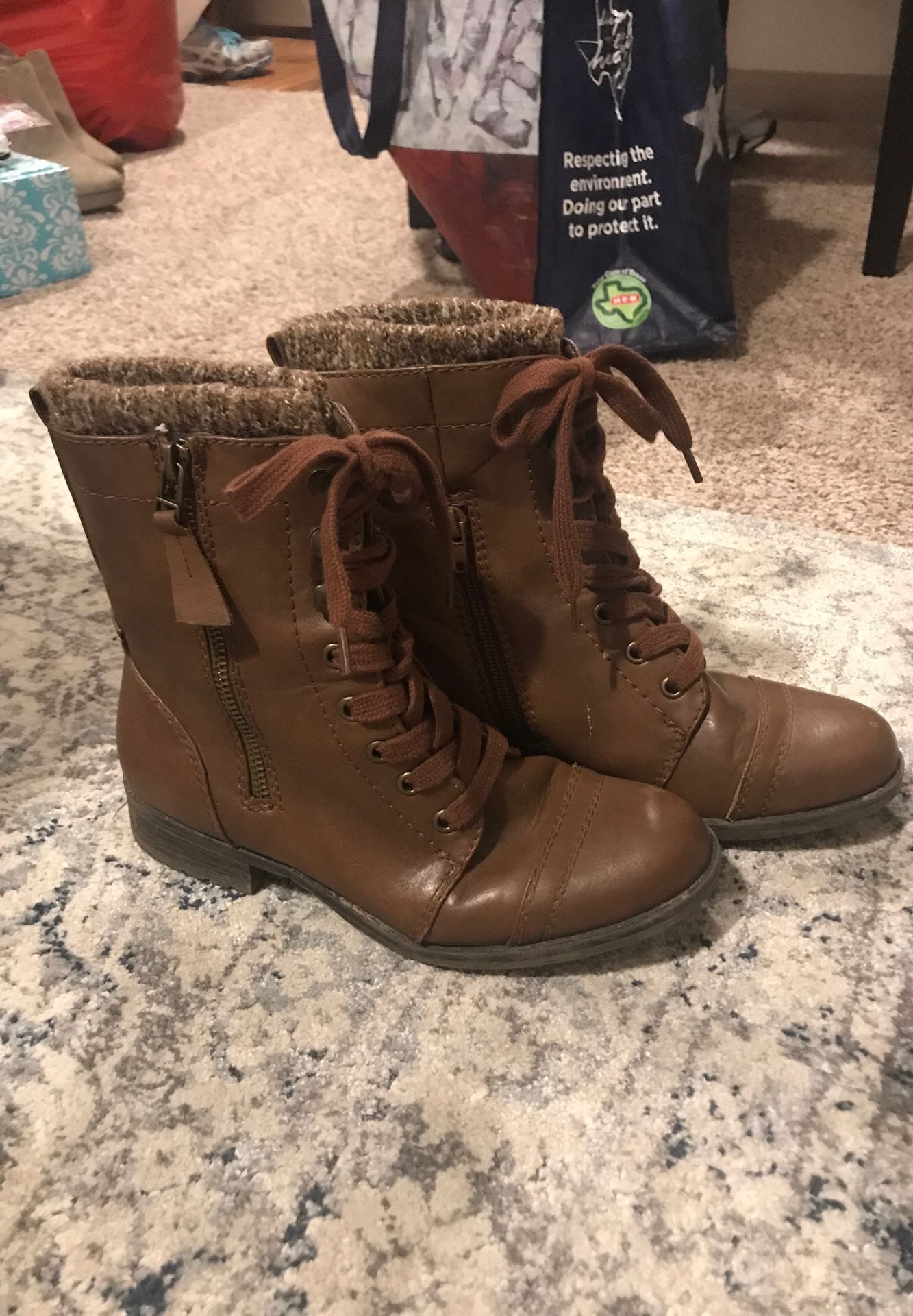 Mid ankle brown combat boot