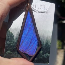 Morpho butterfly wing necklace