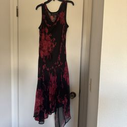 Elegant Black and Red Floral Dress