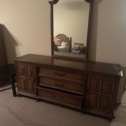 1960’s Vintage Solid Wood Dresser / Mirror / King Head Board