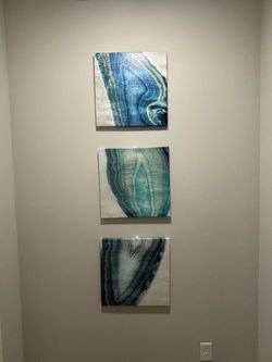 Blue Geode-Inspired 3 Piece Canvas Wall Art Set