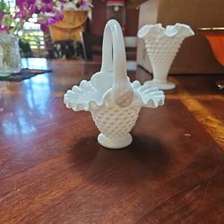 Milk Glass Basket Small