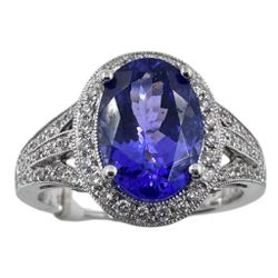 18K White Gold Ring with 5.00Ct. Tanzanite and Diamonds 0.70 Ct. (Size 6.50)