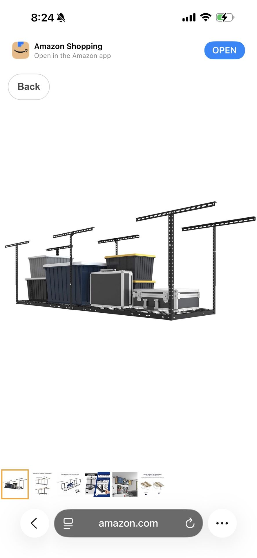 FLEXIMOUNTS 2x8 Garage Storage Rack, Adjustable Overhead Storage Organization System, Heavy Duty Metal Ceiling Rack, 400lbs Weight Capacity, Black