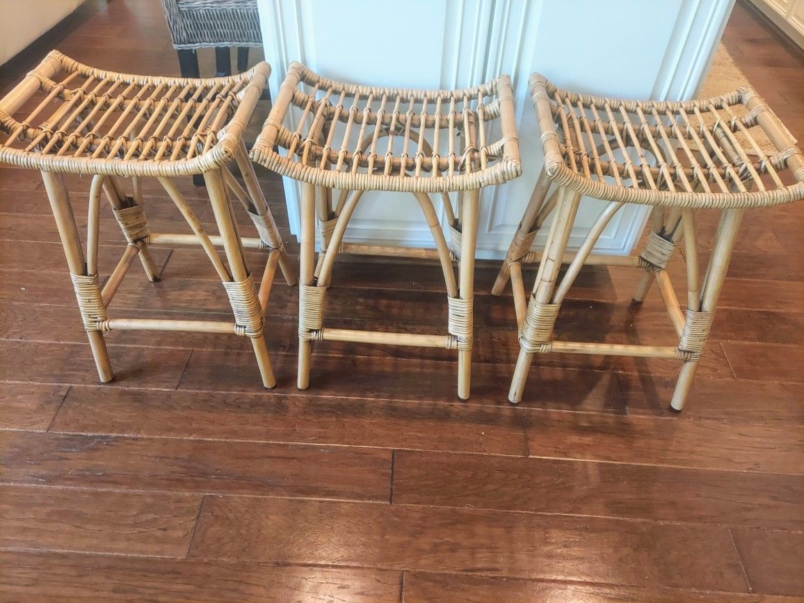 Spanish Bamboo Rattan Stools Set Of 3