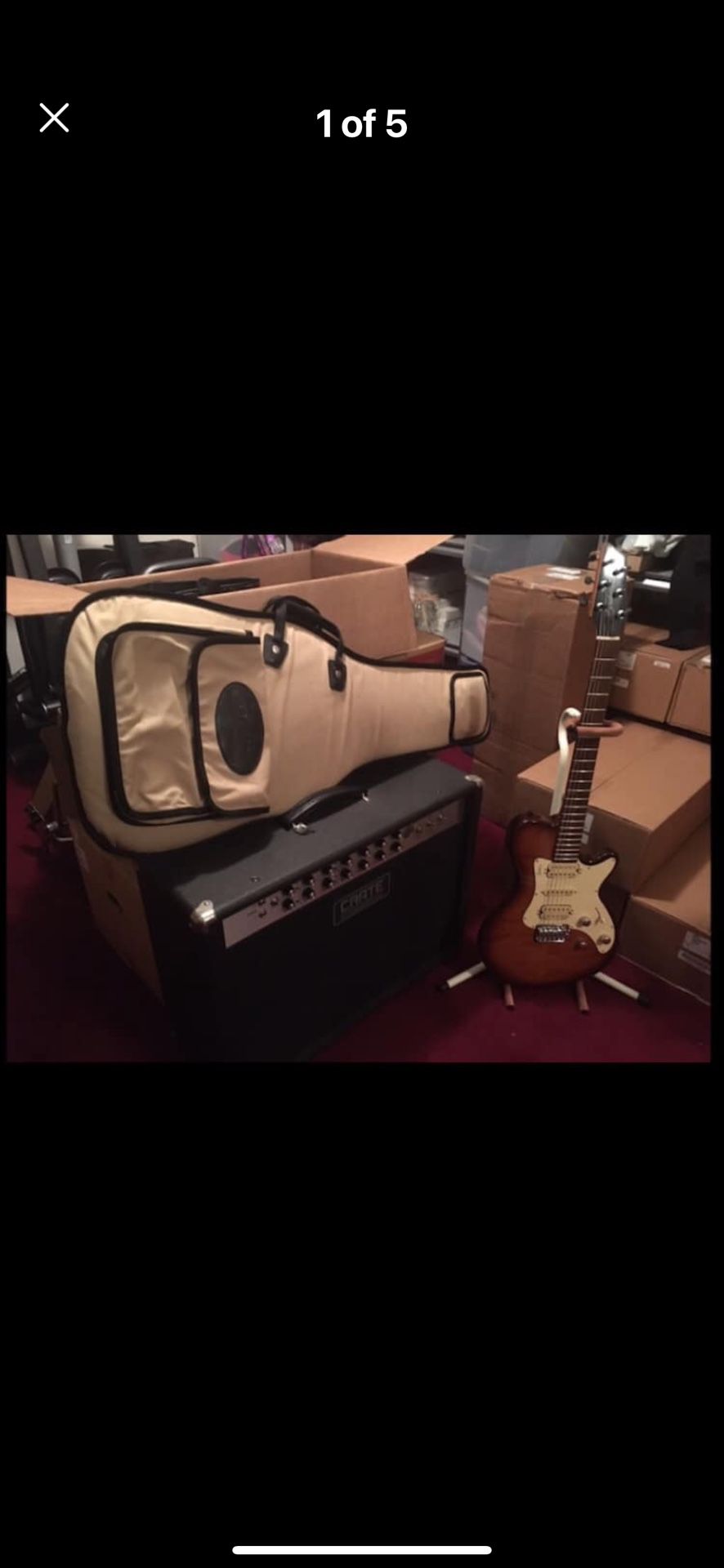 Godin Solidac Electric Guitar, Amplifier and box of Accessories 