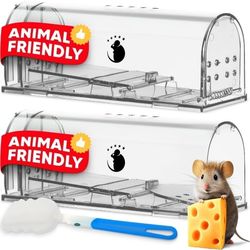 Motel Mouse Humane No Kill Live Catch and Release Mouse Traps, Reusable with Cleaning Brush - 2 Pack