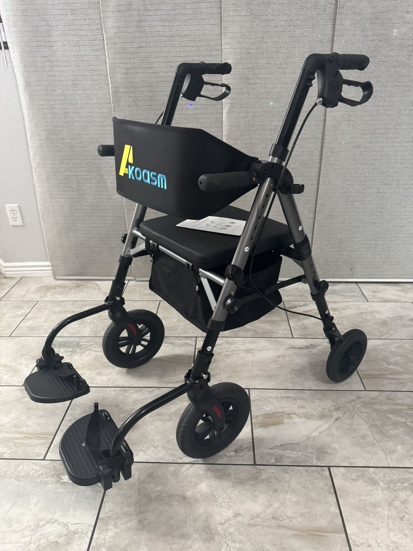 NEW Akoasm Foldable  Lightweight 2 In 1 Rolling Walkers Wheelchair Combo for Adult, Transport Chair with Brakes, Adjustable Seat and Handle