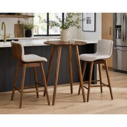 Article | Round Bar Table + 2 Swivel Bar Stools Bundle | Seno & Sede - Walnut & Mist Gray | Delivery