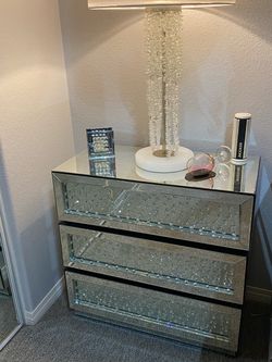 Mirrored 3-Drawer Nightstand with Crystal Detail