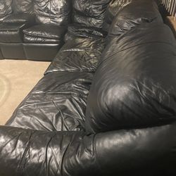 Leather Upper Sectional With Sofa Sleeper 