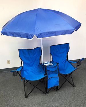 Photo Brand new $35 Portable Folding Picnic Double Chair w/ Umbrella Table Cooler Beach Camping Chair