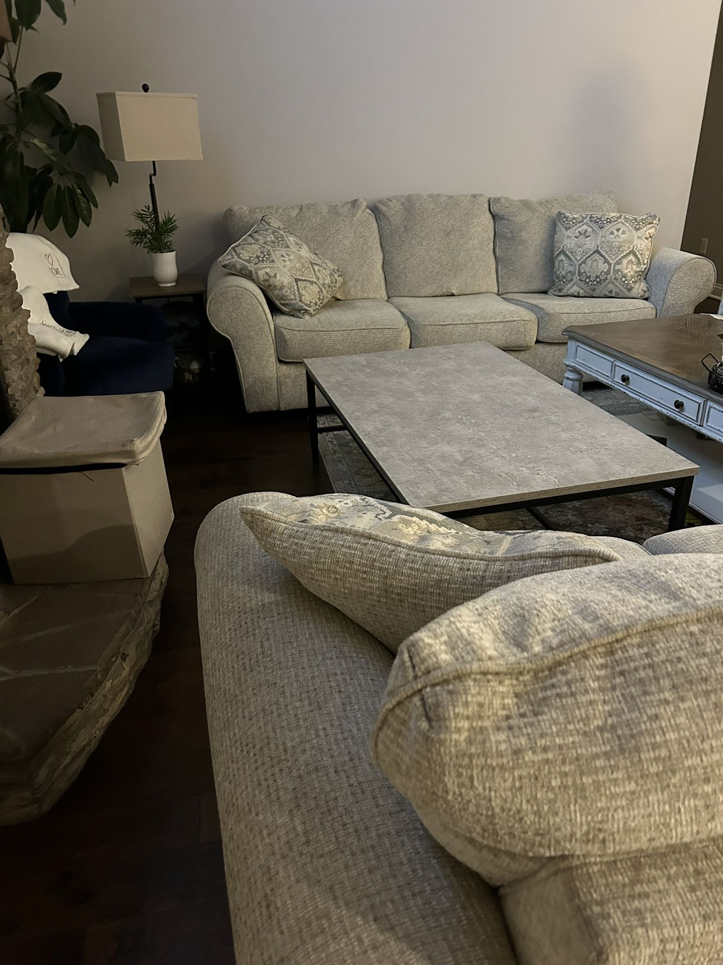 Couches, coffee table, and dining table set