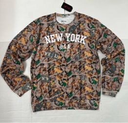 NWT New York USA $100 Dollar Bill Tree Camo Sweatshirt Brown Green Tan Women Size XL
