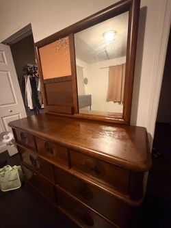 Wooden 7-Drawer Dresser with Corkboard Mirror