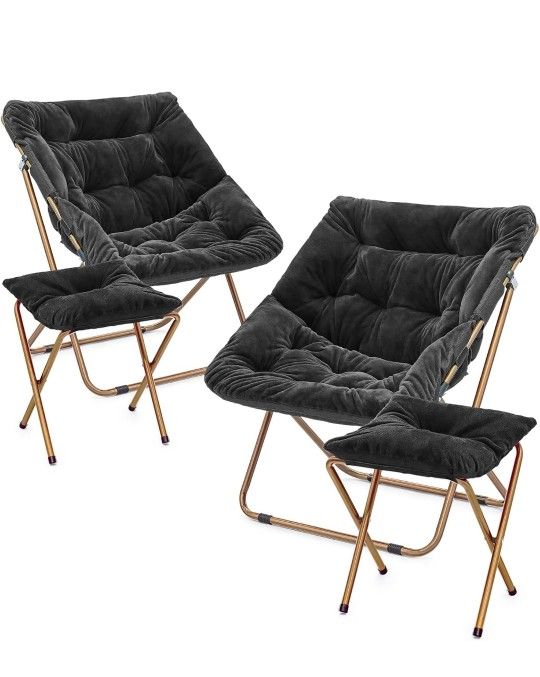 MoNiBloom Square Folding Faux Fur Saucer Chair for Bedroom Living Room Dorm Foldable Metal Frame Ove