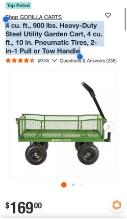 4 cu. ft., 900 lbs. Heavy-Duty Steel Utility Garden Cart, 4 cu. ft., 10 in. Pneumatic Tires, 2-in-1 Pull or Tow Handle