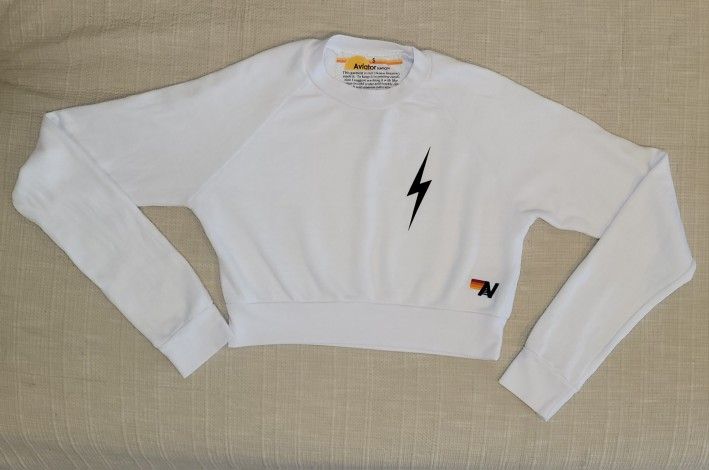 VGUC Aviator Nation Bolt White Cropped Sweatshirt Size Small