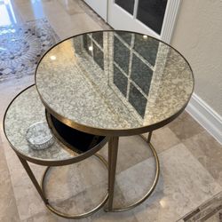 Set Of 2 Nesting Tables, Gold End Tables 