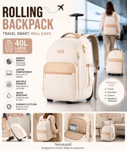 Rolling Travel Backpack with Wheels 40L – Carry-On Laptop Backpack