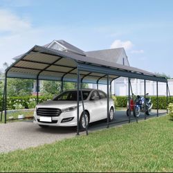 13×26.5 FT Carport, Heavy Duty Carport Canopy with Galvanized Steel Roof and Frame, Metal Carport Large Garage with 6 Fixed inclined square tube suppo