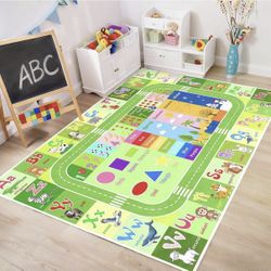 Alphabet Rugs for Kids Playroom - ABC Rug for Classroom with ABC Alphabet,Animals Colors,ABC Carpet for Children Playroom Cartoon Kids Play Mat for Be