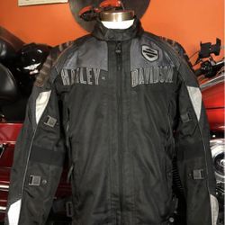 Harley Davidson Riding Jacket Medium Men Embroidered Design, Reflective, Leather Parts, LIKE NEW