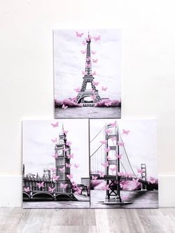 3Pcs London Big Ben, Paris Eiffel Tower & Golden Gate Bridge Wall Art 💕Please Read Description