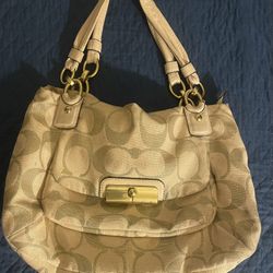 Coach Kristin Signature C Cream/Gold Canvas Satchel - Women | Color: Gold/Beige