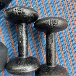 1 Pair (2pcs) Of 15lb Iron Dumbbells 