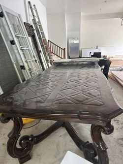 The Wooden Table Is About 12 To 15 Feet Long Solid Wood And A 10 Foot Mirror