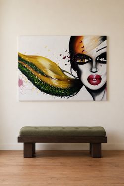 Large Modern Abstract Woman Portrait Acrylic Painting on Canvas