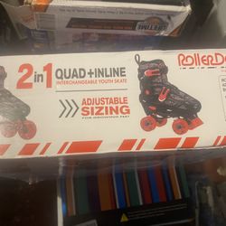 Roller Derby 2 in 1 INLINE + QUAD Interchangeable Youth Skate Size 3-6