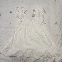 H&M Divided White Eyelet Babydoll Dress, Size L