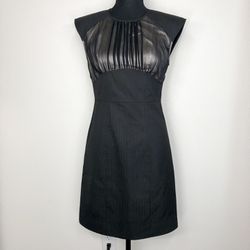 Bebe Black Sleeveless Sheath Dress With Micro Pinstripes And Silk Contrast