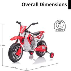 12V Electric Ride On Motorcycle for Kids Battery Powered Electric Dirt Bike Birthday Presents for Kids with Training Wheels 2 Speeds Music Player Shoc