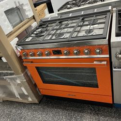 Smeg Portofino 36 Inch Range Stove All Gas Orange