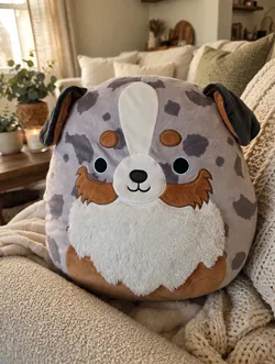 Large Squishmallow Dog Plush - Grey Spotted Australian Shepherd