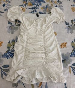 White Eyelet Puff Sleeve Mini Dress