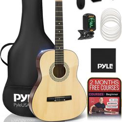 Pyle Classical Acoustic Guitar Kit, 3/4 Junior Size Instrument for Beginner Kids, Adults, 36" Natural Matte