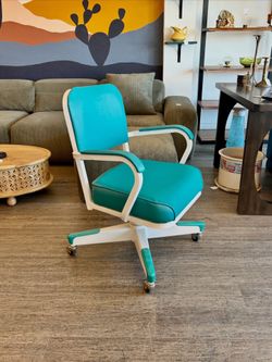 Vintage Desk Chair / Steel Tanker Office Chair Teal