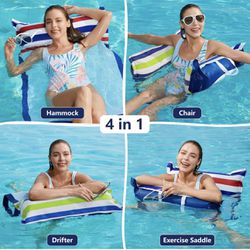 BRAND NEW 2 Pack 4 in 1 Water Hammock Pool Floaties Multi-Purpose (Saddle Lounge Chair Drifter)