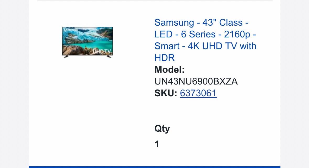 43 Inch Samsung Smart 4K TV 