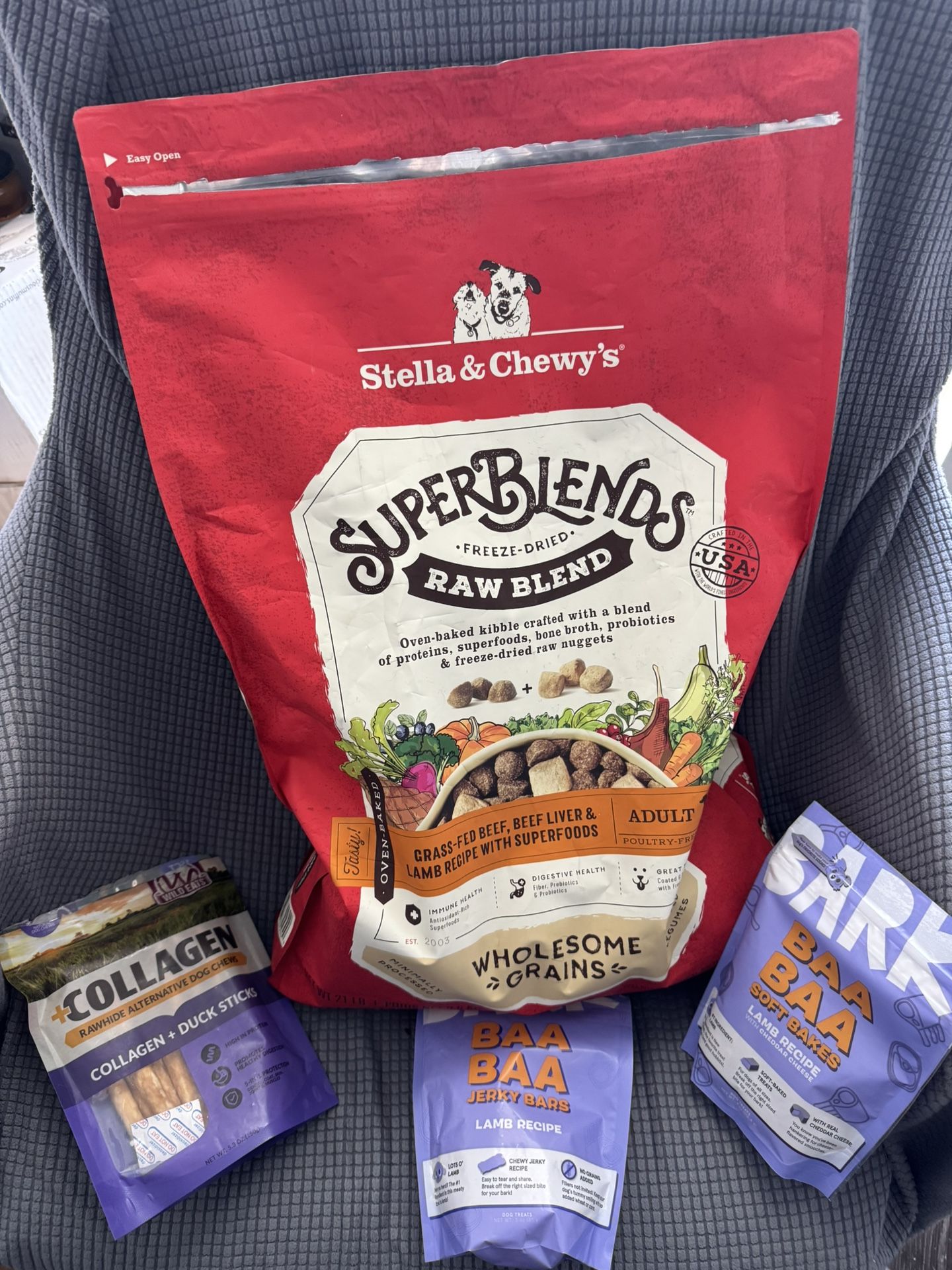 2.5 pounds of dog food, treats, diapers and a new toy, all for $20.