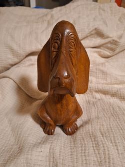 Hand Carved Wooden Statue Hound Dog