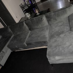 Grey Suede U-Shaped Sectional