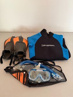 Youth Wetsuit, Snorkel, Mask, & Fins