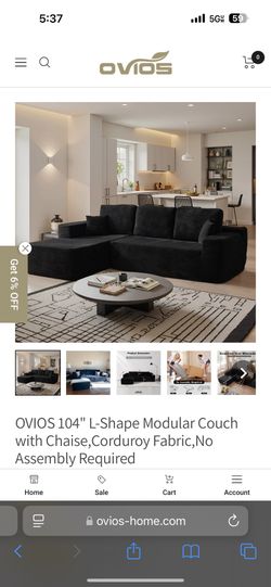 OVIOS 104" L-Shape Modular Couch with Chaise,Corduroy Fabric,No Assembly Required