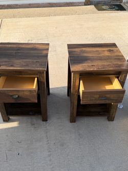 Pair of Rustic Wood Nightstands with Drawer