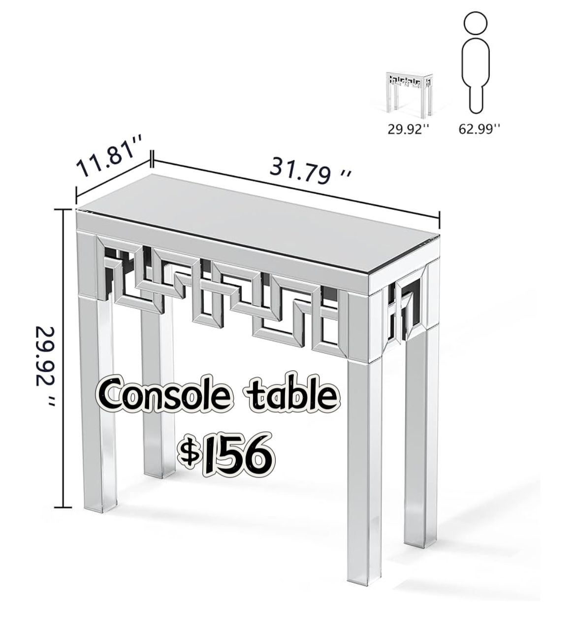 😀 Silver Console Table with Mirrored Finished, Modern Glass Entryway Table Geometric Design, 32 inches Wide Decorative Small Console Table